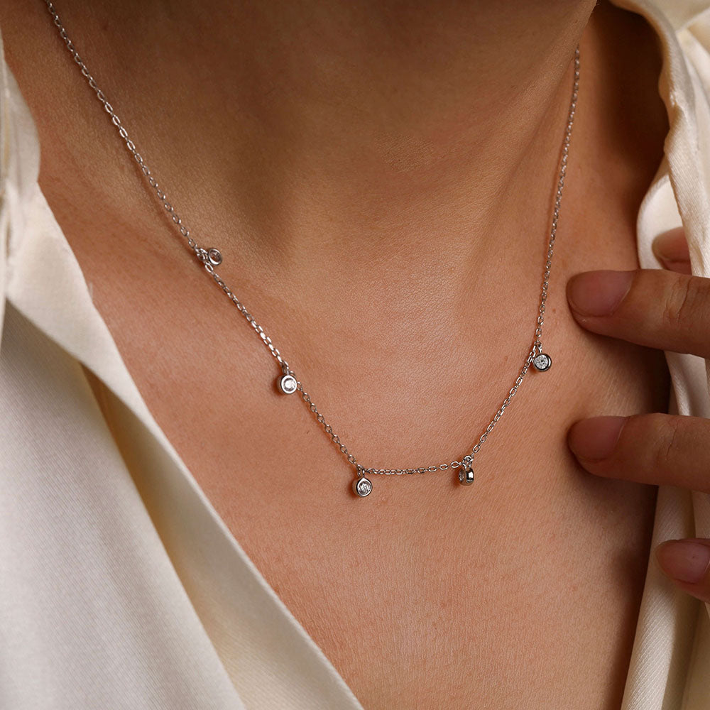 925 sterling silver Cubic Zirconia Pendant Choker Necklace