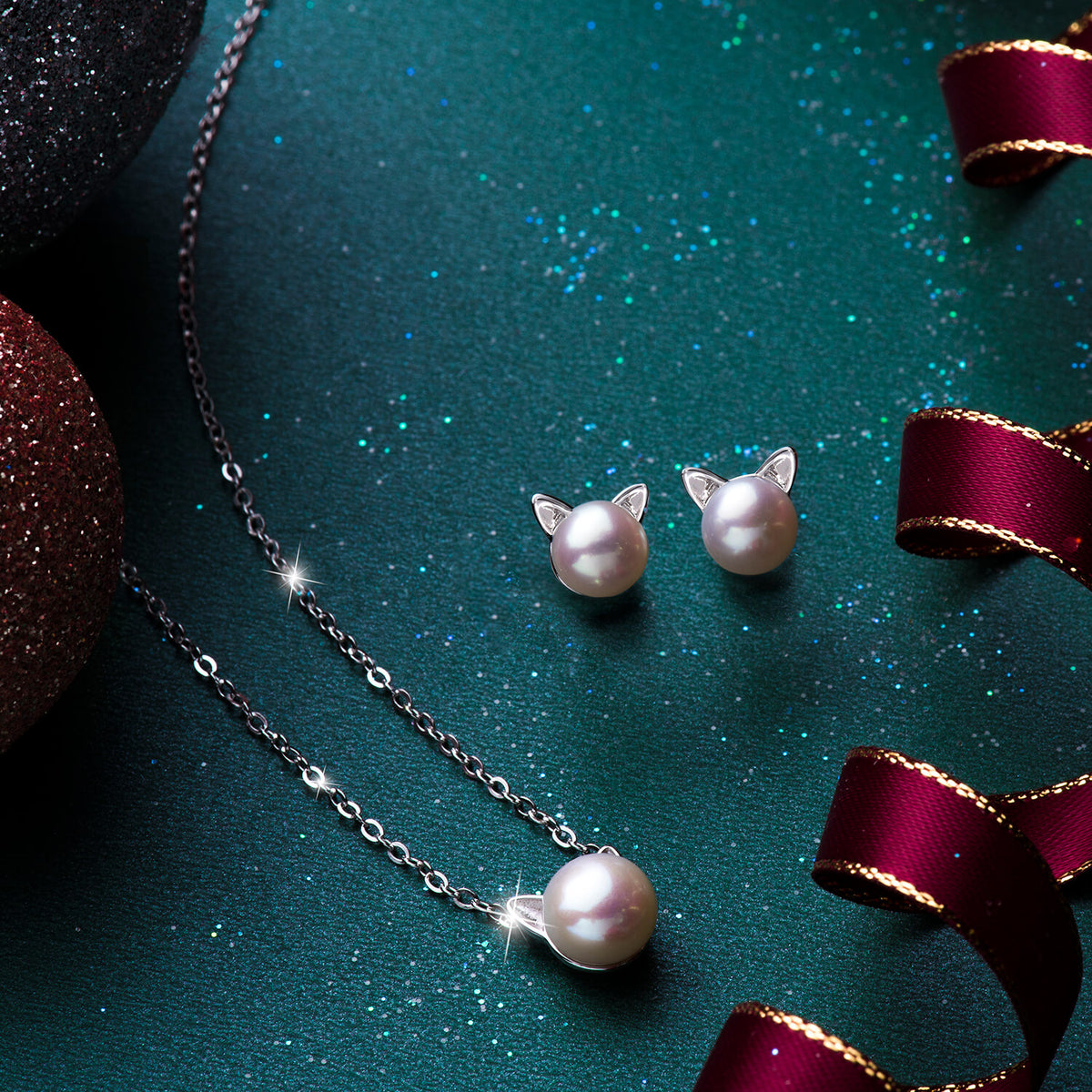 Pearl cat earrings deals