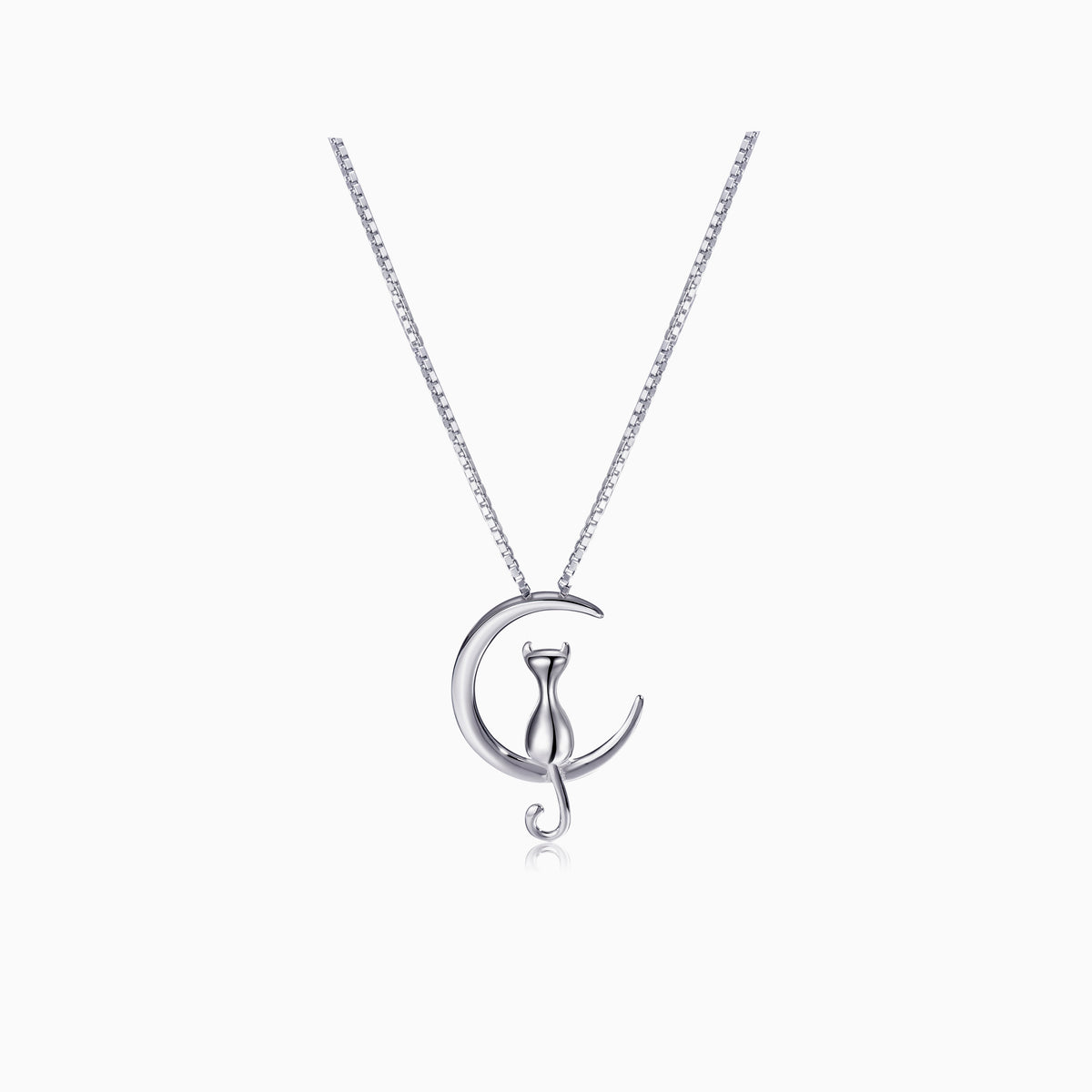 Cat Moon Necklace Sterling Silver Everyday Necklaces S.Leaf