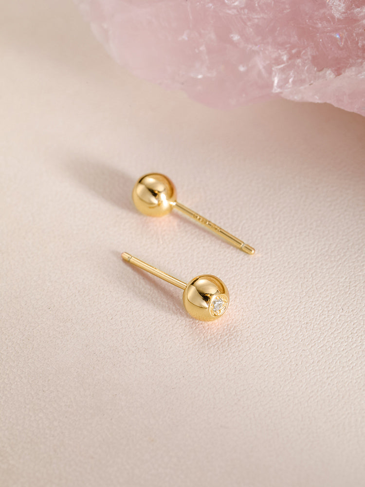 Small ball and diamond earrings for everyday wear