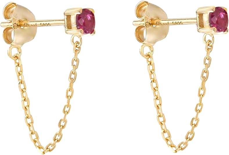 S.Leaf 925 Sterling Silver 18Karat Gold Plated Chain Earrings