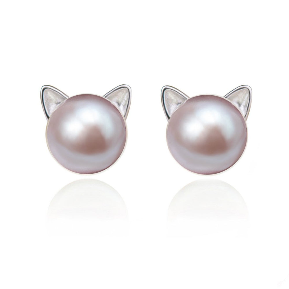 Cat Ear Pearl Stud Earrings