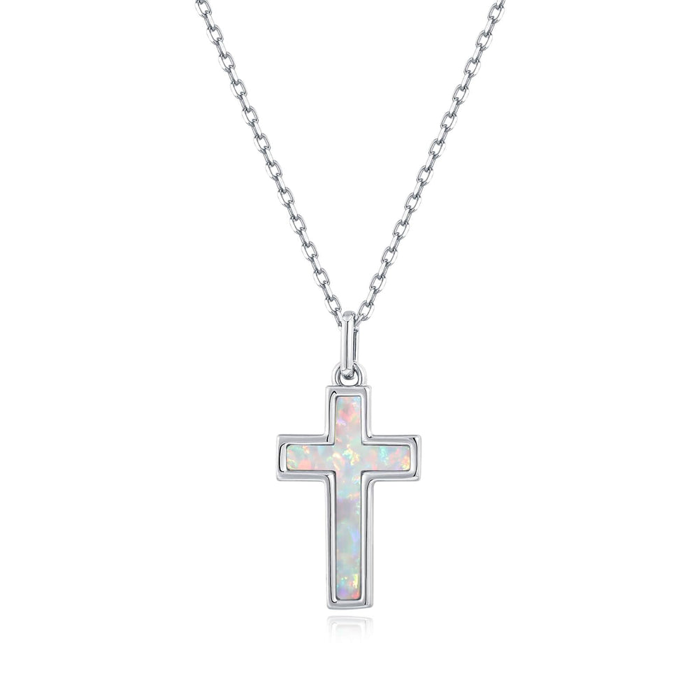 S.Leaf Cross Necklaces for Women 18K Gold Plated Cross Opal Pendant Charm Necklaces