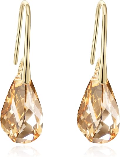 Gold Crystal Teardrop Earrings S925 Sterling Silver Dangle Earrings