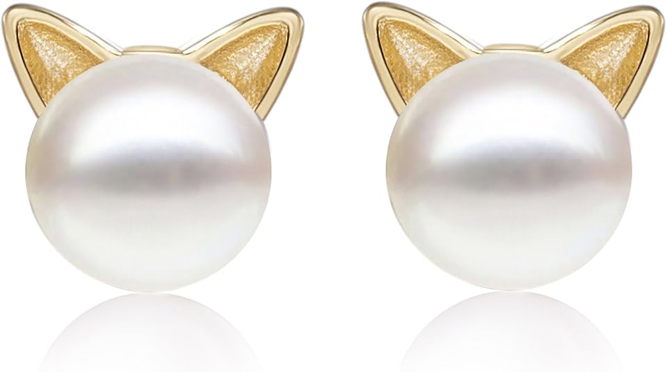 Cat Ear Pearl Stud Earrings