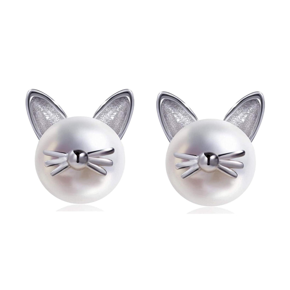 Cute Whisker Cat Pearl Stud Earrings