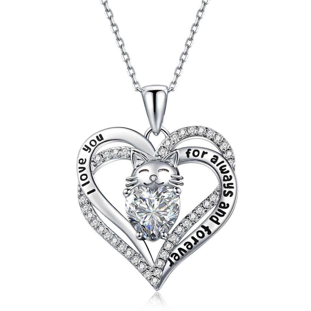 Moissanite Diamond Heart Cat Necklaces