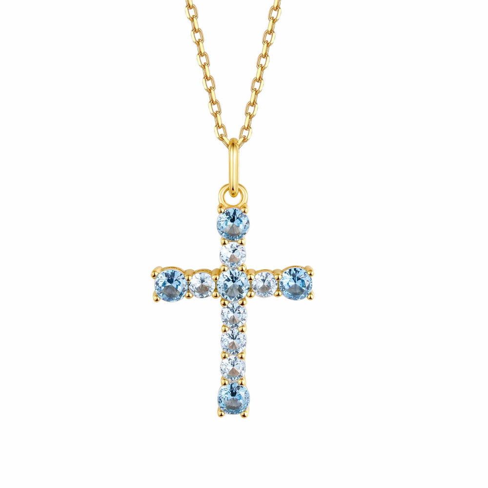 S.Leaf Sterling Silver 14K Gold Plated Cubic Zirconia Cross Necklace