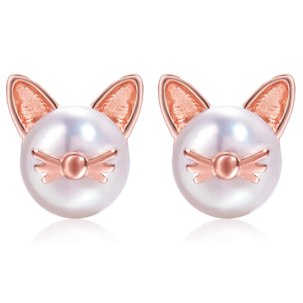 Cute Whisker Cat Pearl Stud Earrings