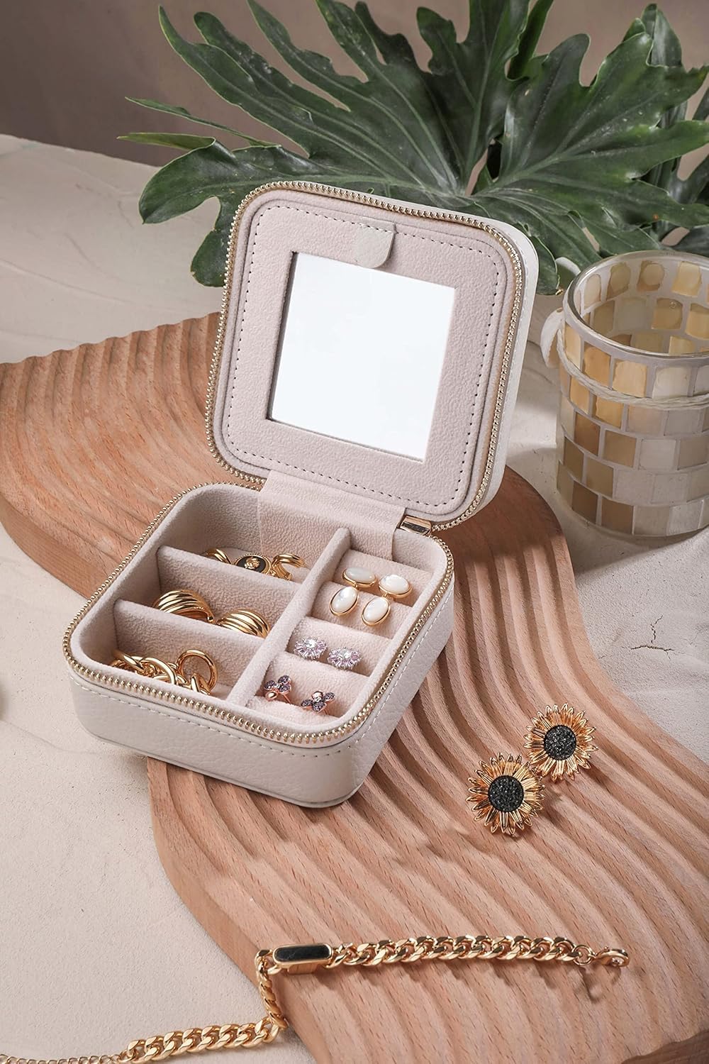 S.Leaf Travel Jewelry Case Small Jewelry Box Jewelry Organizer Storage Case Portable