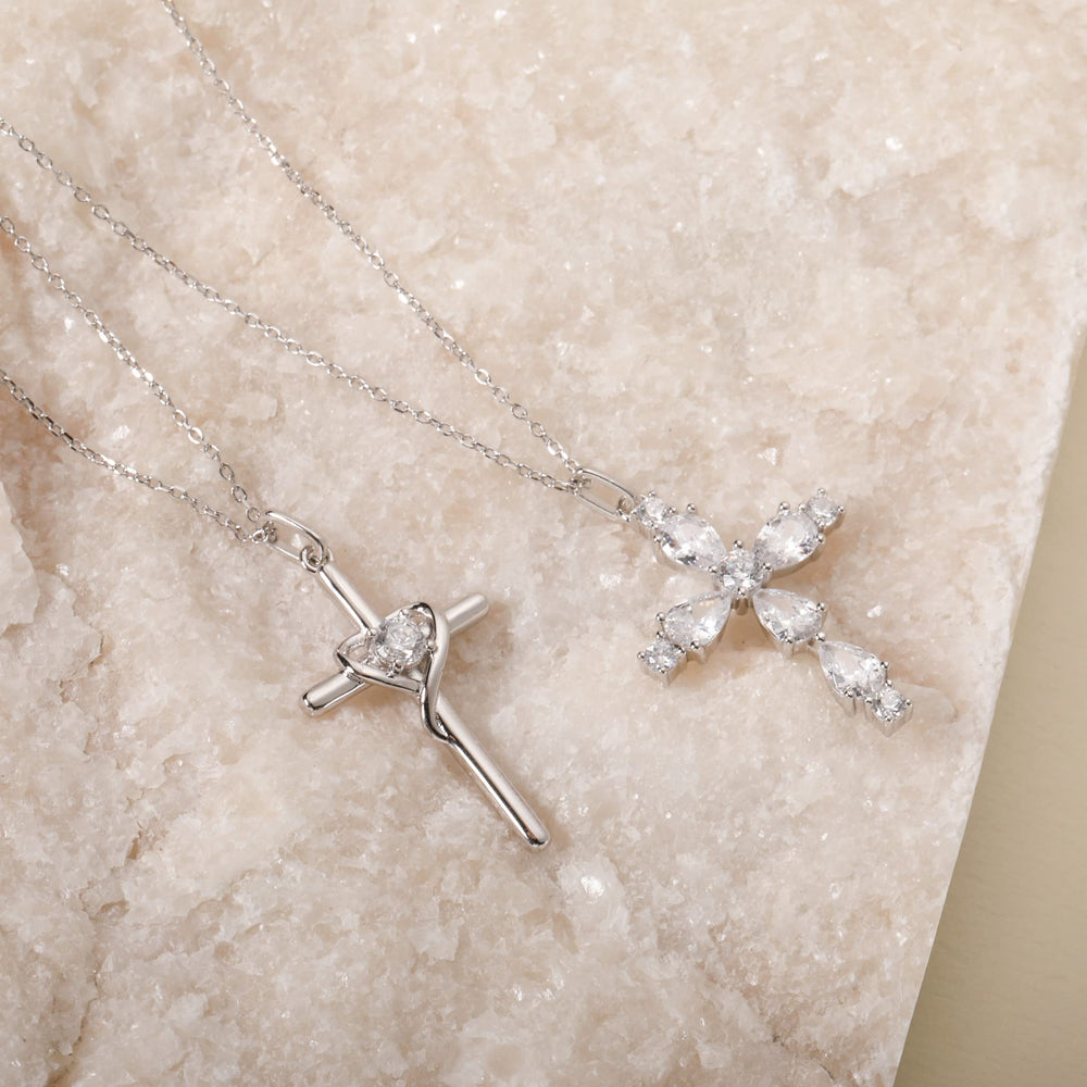 S.Leaf Single Diamond Love Women's Cross Necklace
