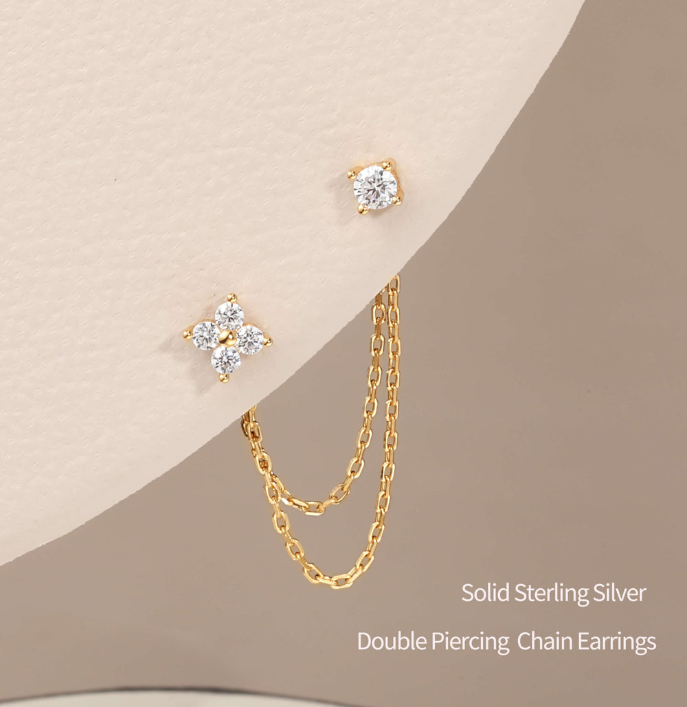 S.Leaf 925 Sterling Silver 18k Gold Plated Chain Earrings