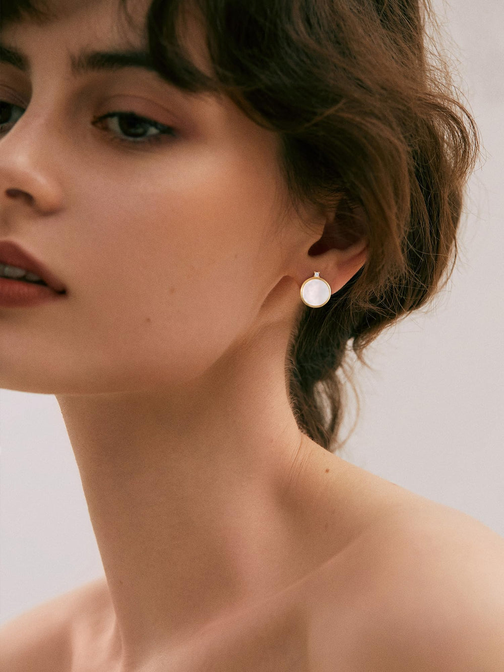 Round Mother of Pearl with CZ Stud Earrings