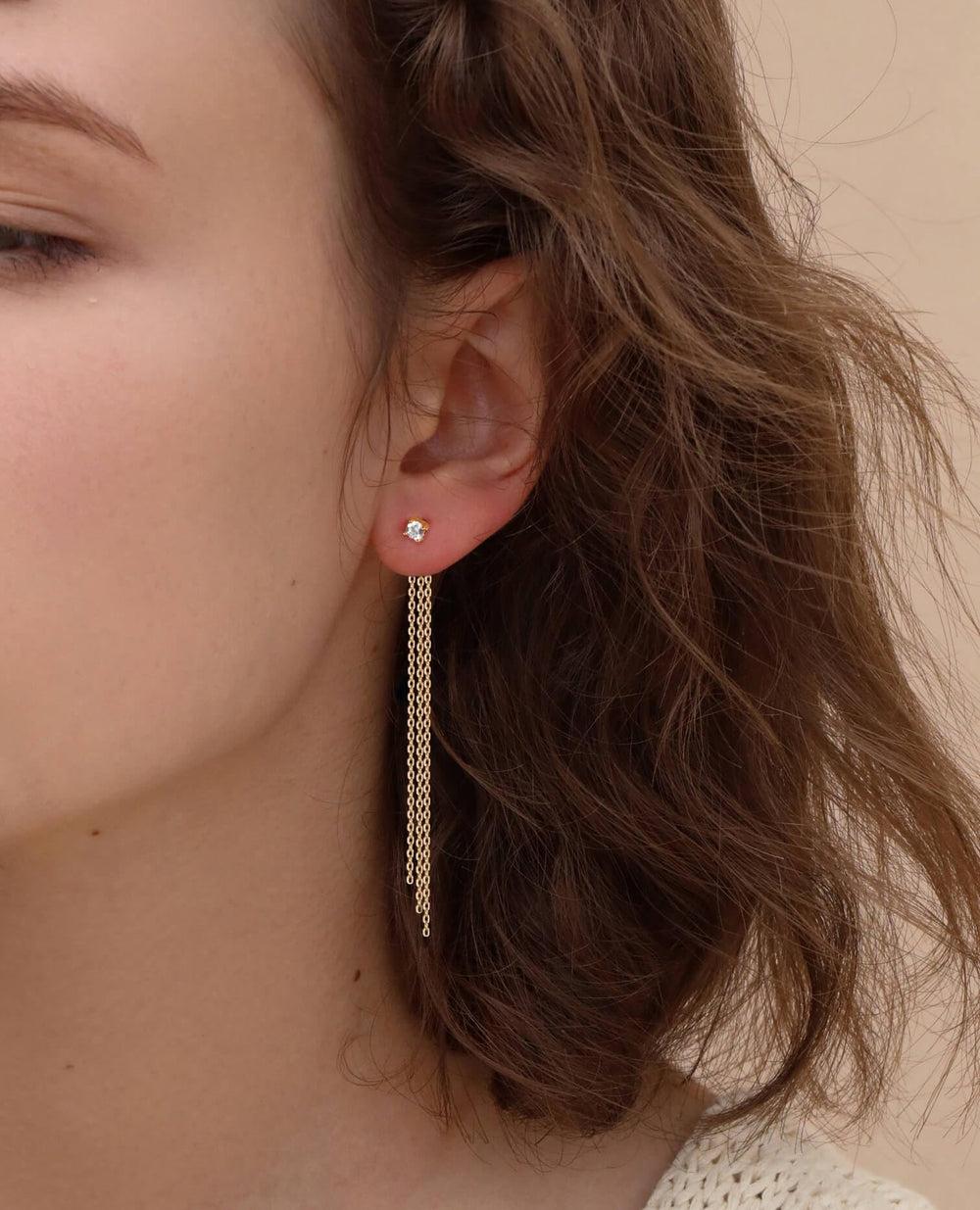 S925 Sterling Silver Through Tassel Chain Earrings