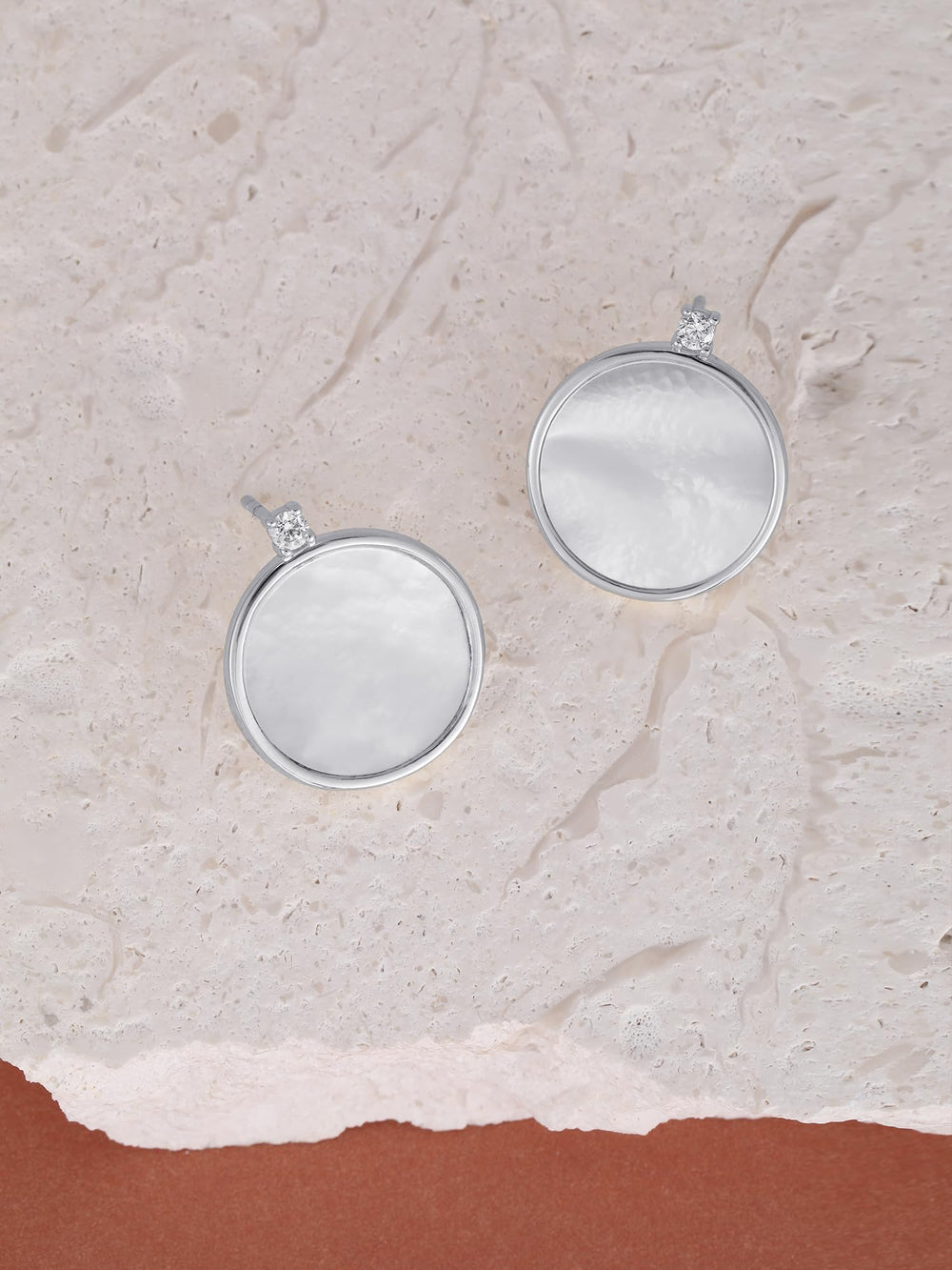 Round Mother of Pearl with CZ Stud Earrings