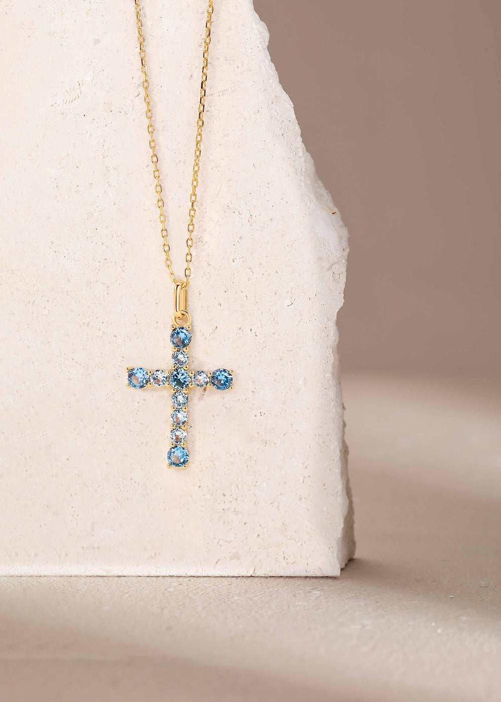 S.Leaf Sterling Silver 14K Gold Plated Cubic Zirconia Cross Necklace