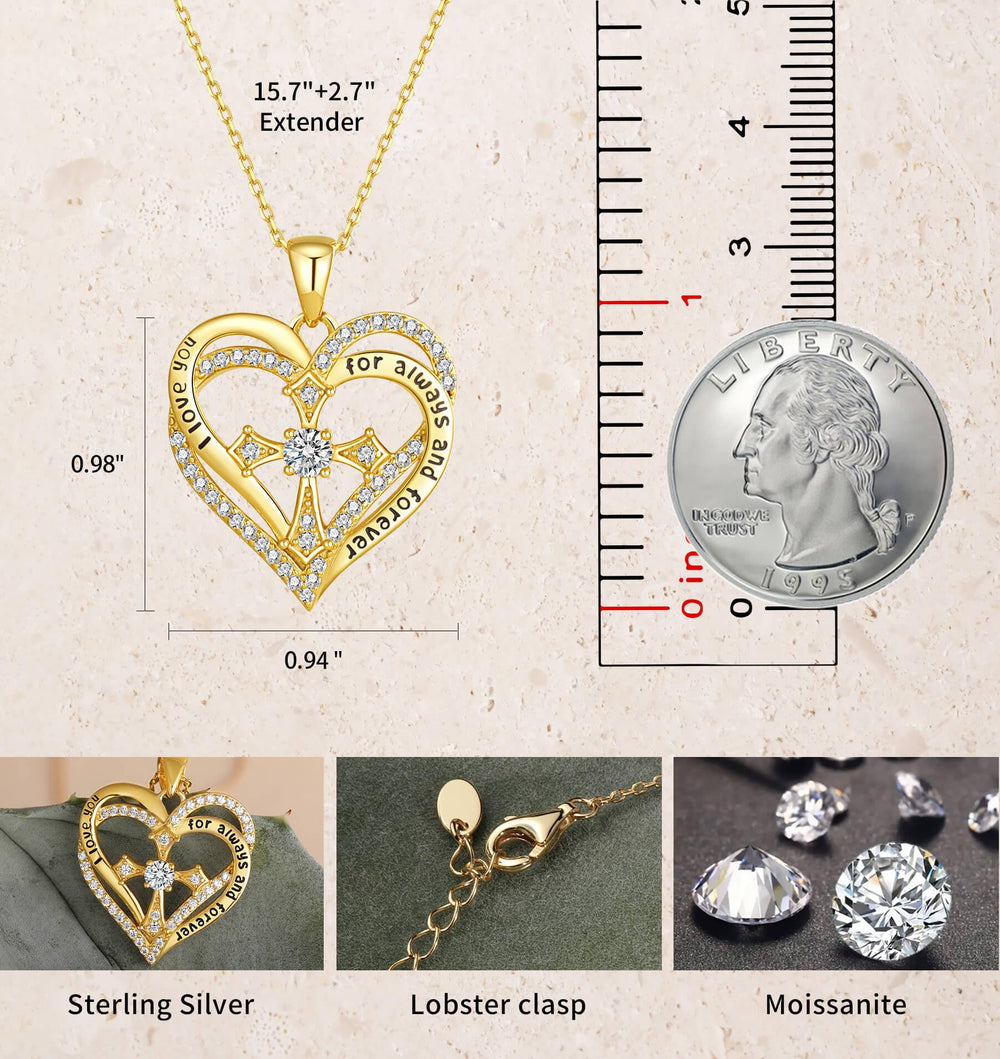 Moissanite Diamond Cross Heart Necklaces