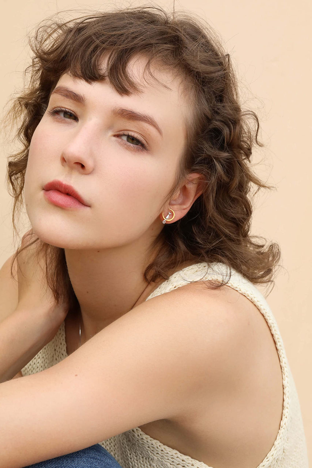 Cat Moon Stud Earrings Sterling Silver