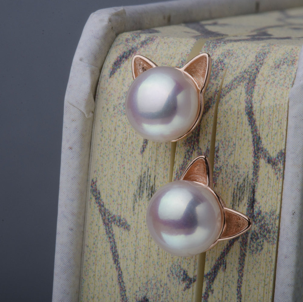 Cat Ear Pearl Stud Earrings