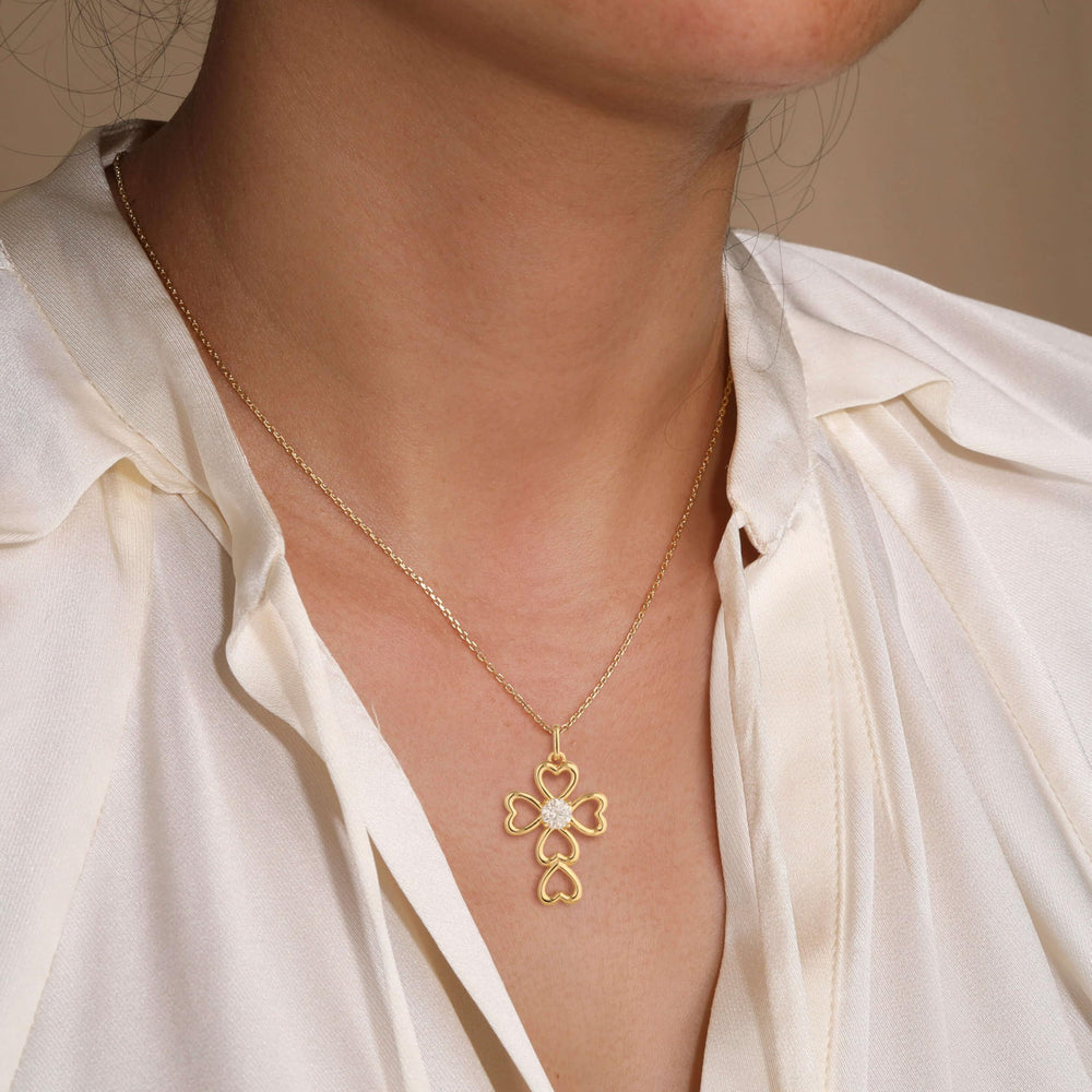 Moissanite Diamond Love Heart Cross Necklaces