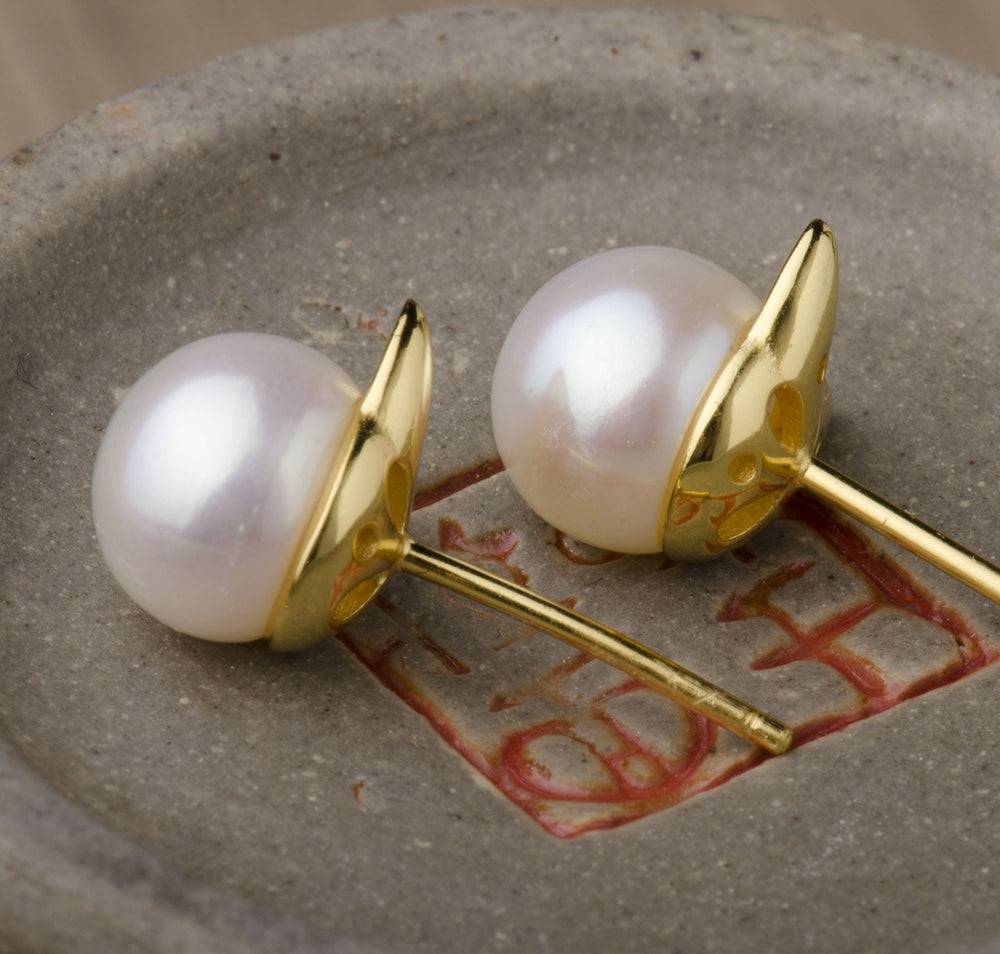 Cat Ear Pearl Stud Earrings