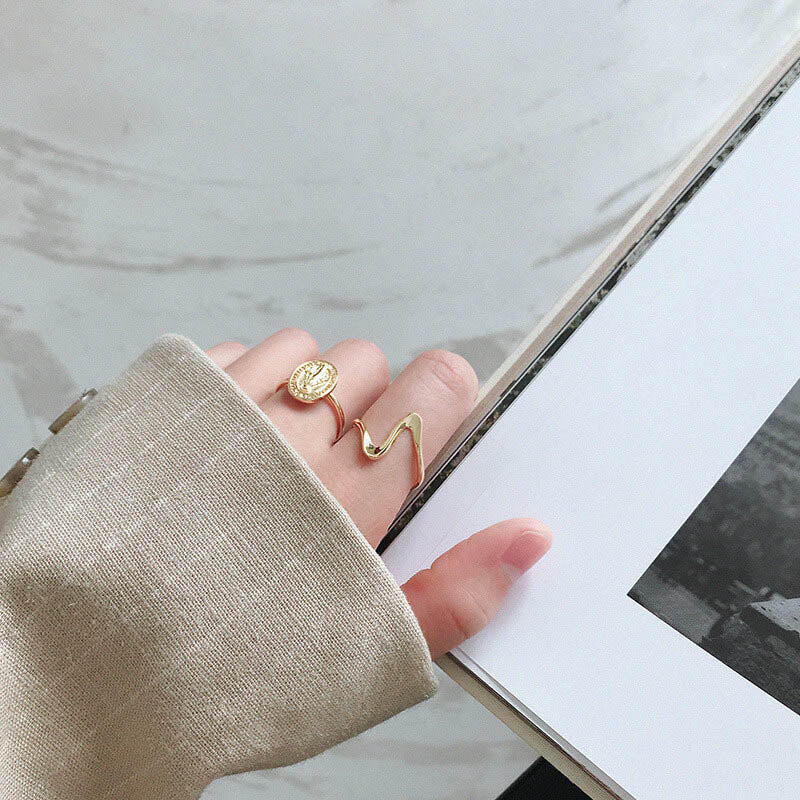 Gold Adjustable Wave Ring for women