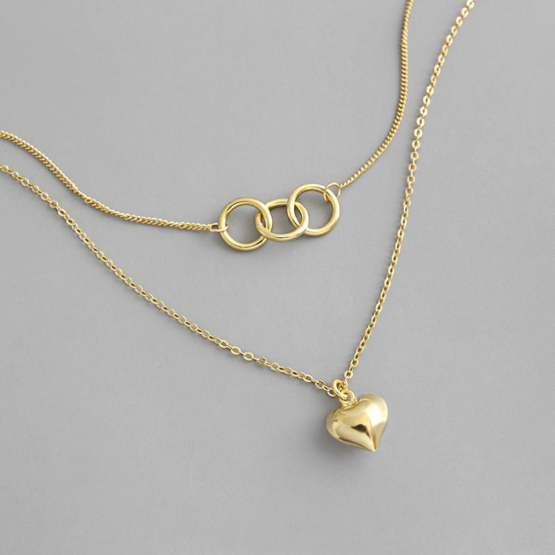 Gold plated Circle Choker Heart Layered Necklace