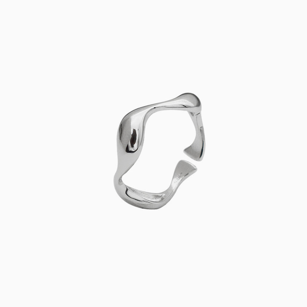 Adjustable Sterling Silver Irregular Wave Ring Gift