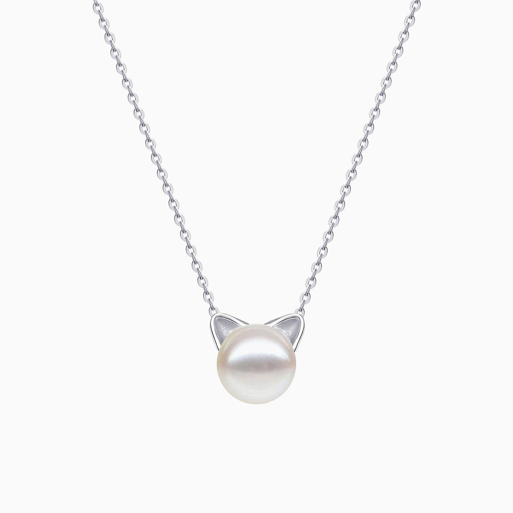 Cute Cat Pearl Pendant Necklace for Women
