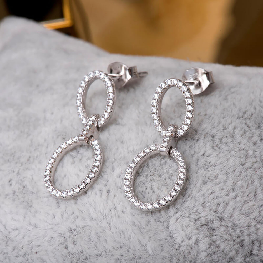 CZ Round Eternity Dangle Earrings