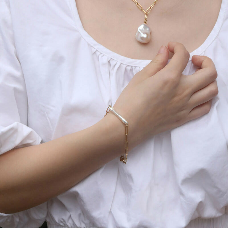 Trendy Long Baroque Pearl Thick Chain Bracelet