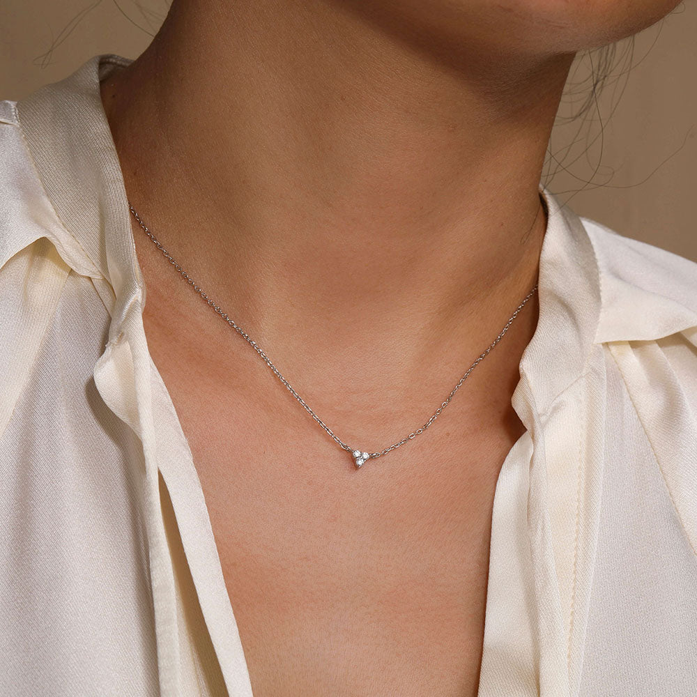 Tiny 3 stones CZ Triangle necklace