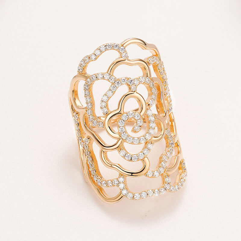 Shining Cubic Zirconia Camellia Ring