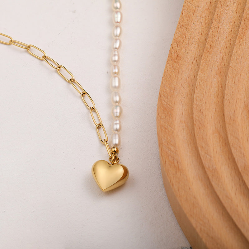 Long Baroque Pearl Heart Pendant Necklace