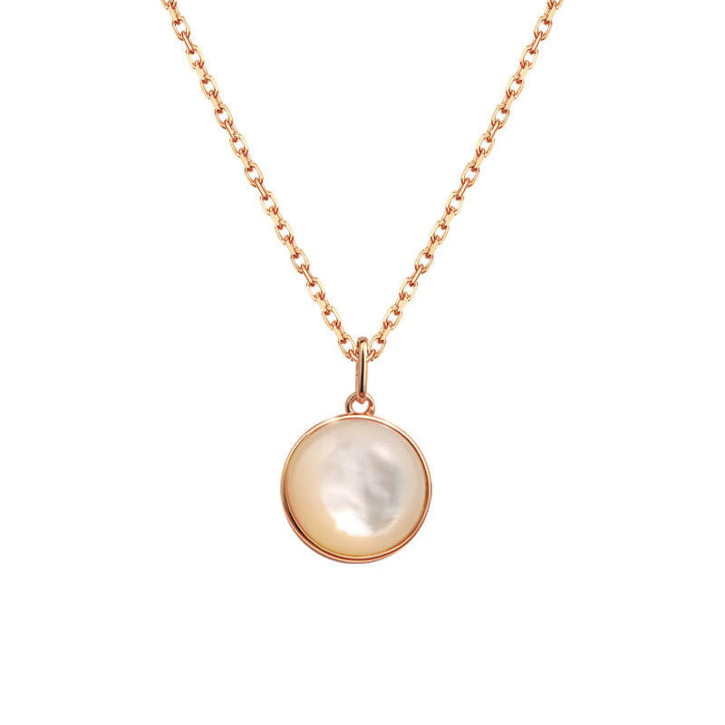 Simple Convex Round Mother of Pearl Pendant Necklace Rose Gold