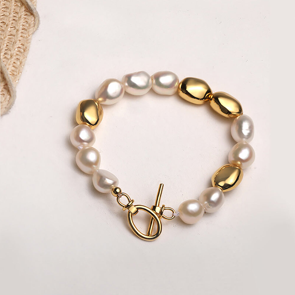 Gold Vintage Baroque Pearl Beaded Bracelet gift for her