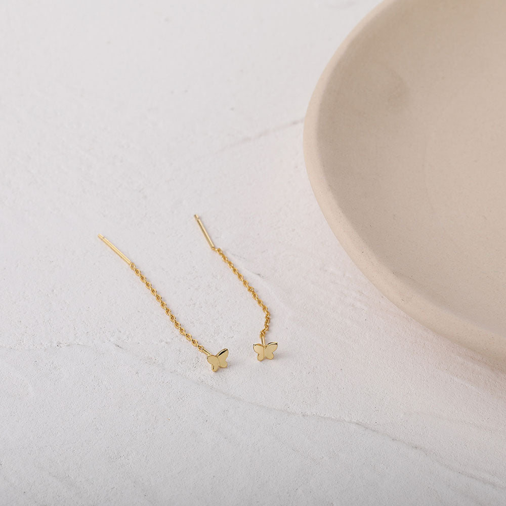 Minimalist Tiny Butterfly Threader Earrings gift for her