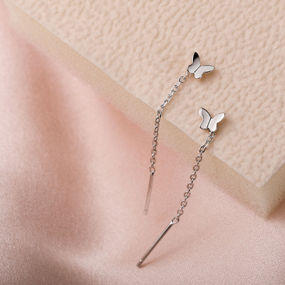 925 sterling silver Tiny Butterfly Threader Earrings for girls