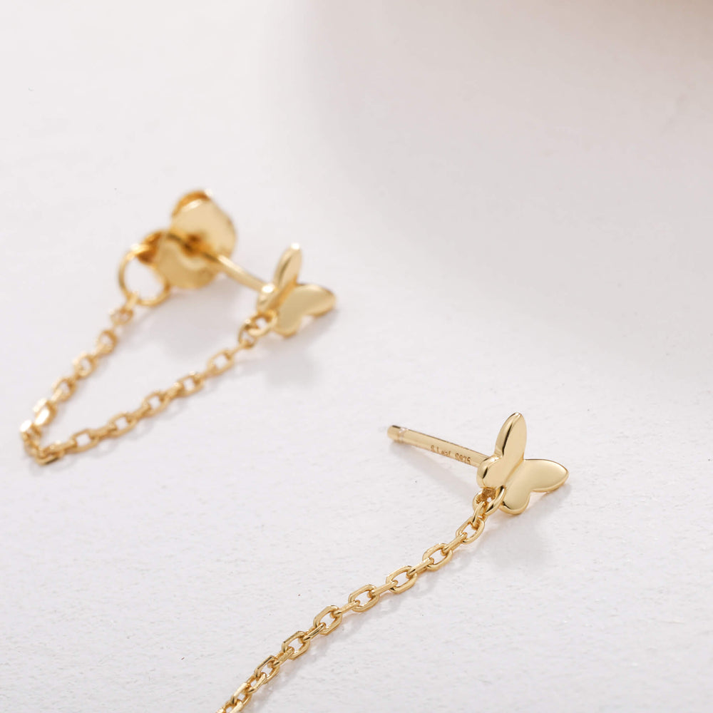 dainty butterfly chain dangle earrings gold