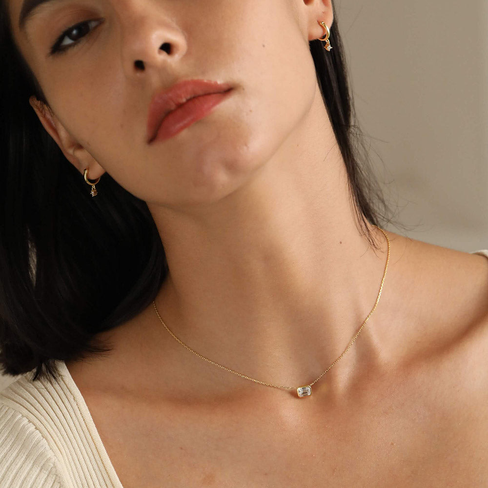 7mm rectangle CZ pendant necklace for women