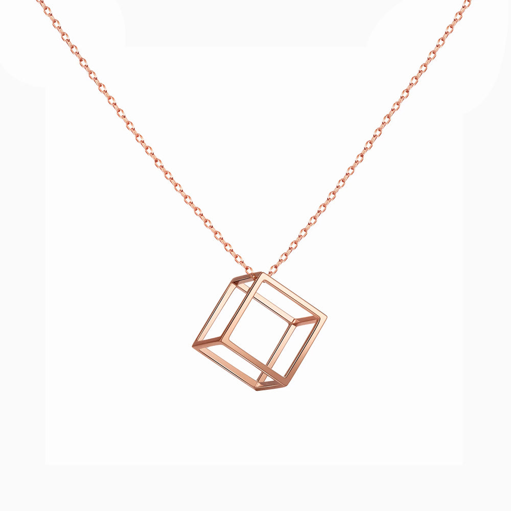 Hollow Cubic sweater Necklace rose gold