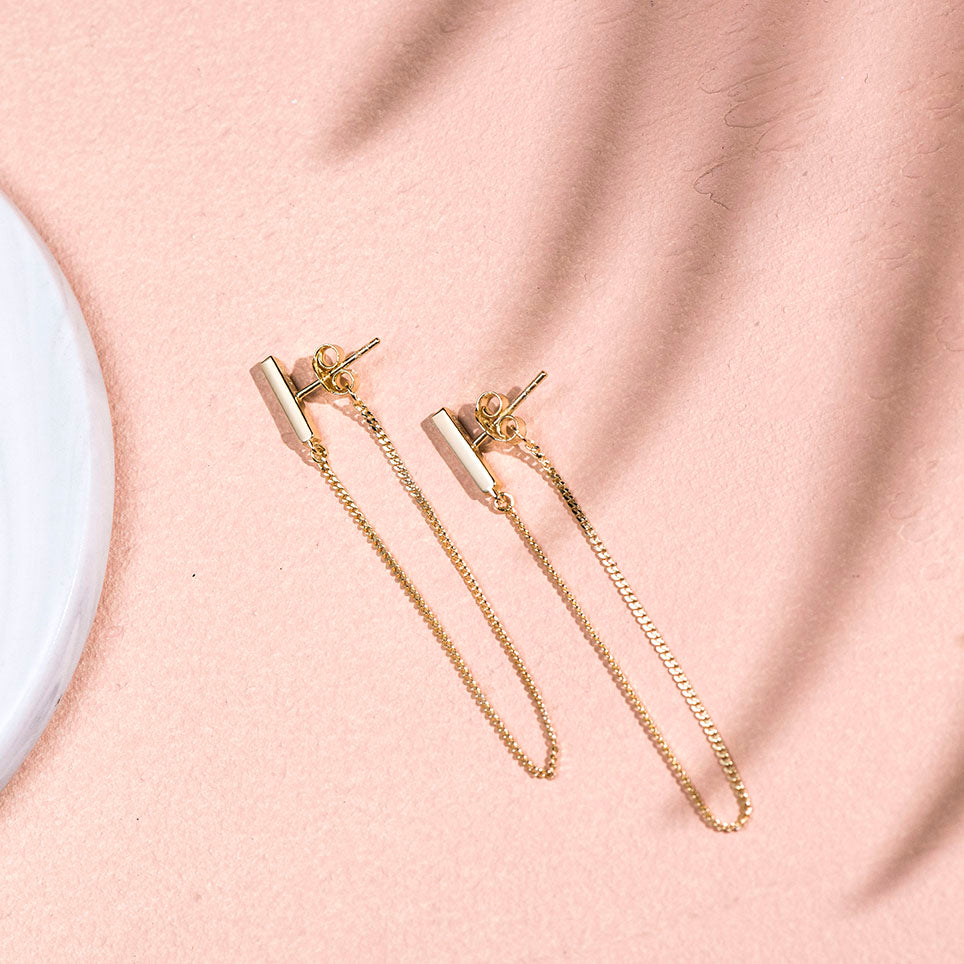 minimalist bar chain dangle earrings giftidea for women