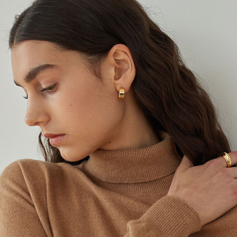 Minimalist Wide Hoop Earrings midi stud hoops gift for her