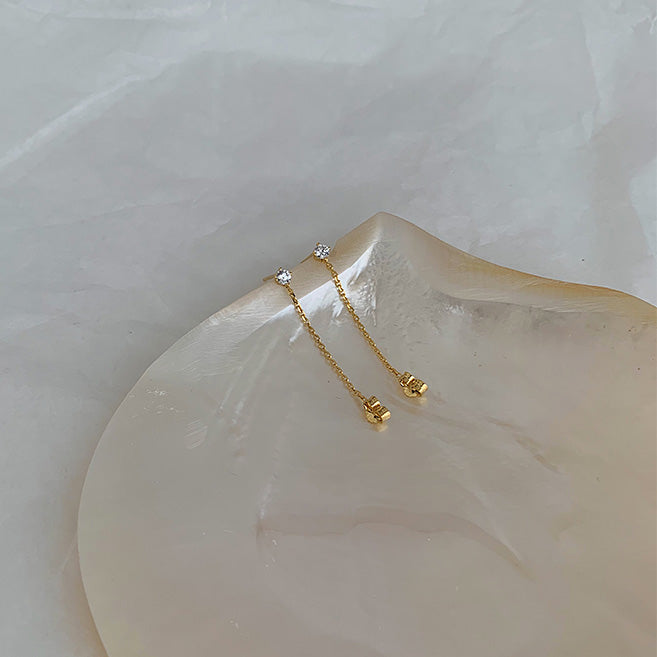 Minimalist Cubic Zirconia Studs Chain Dangle Earrings gold