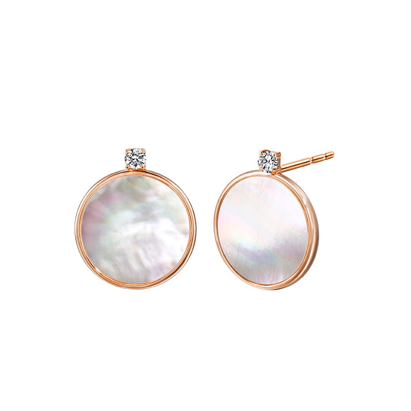 Round Mother of Pearl with CZ Stud Earrings