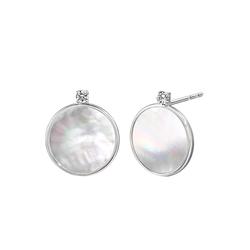 Round Mother of Pearl with CZ Stud Earrings