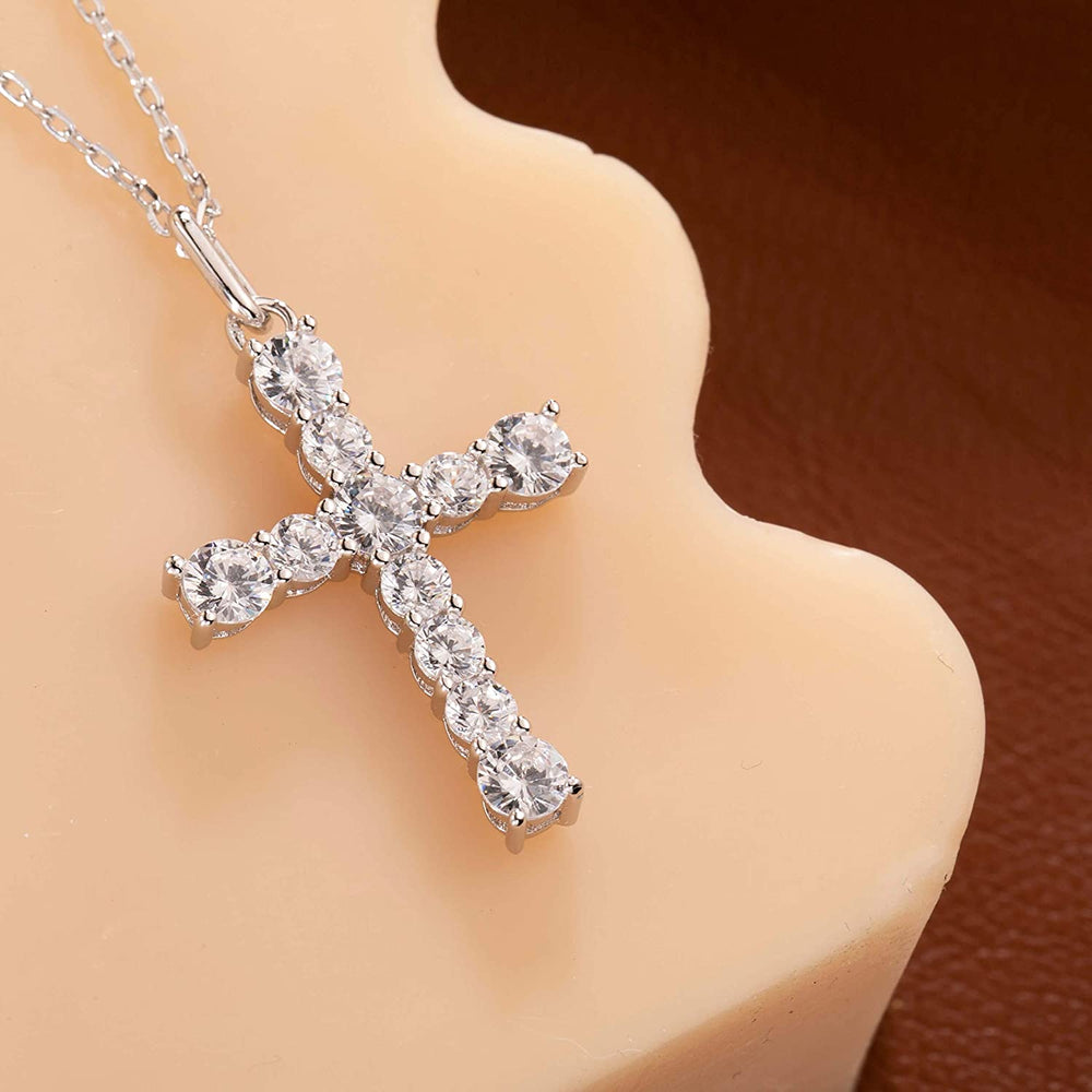 Dainty CZ cross necklace silver