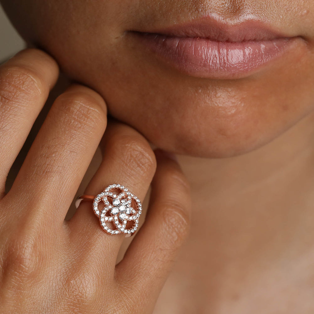 Cubic Zirconia Camellia Ring dainty cocktail ring