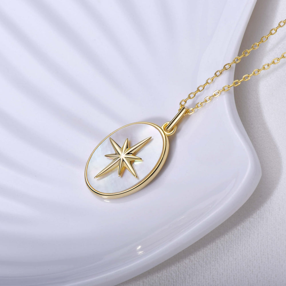 sterling silver Moter of Pearl Star Signet Coin pendant Necklace