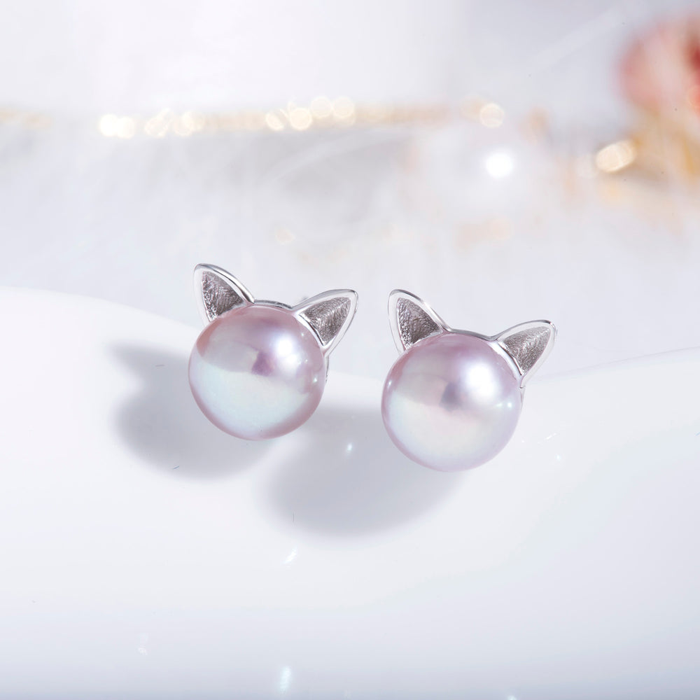 Cat Ear Pearl Stud Earrings